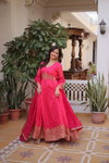 KA 1235 Russian Silk With Embroidery Zari Sequins Work Gown With Dupatta Wholesale In India